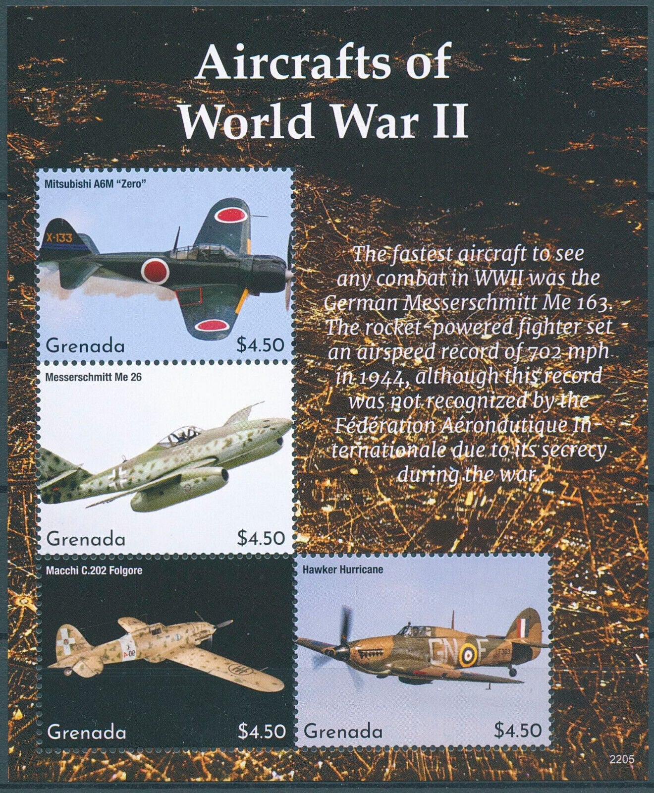 Grenada 2022 MNH Military Stamps WWII WW2 Aircraft World War II Aviation 4v M/S