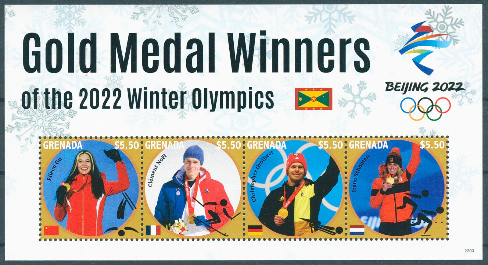 Grenada 2022 MNH Winter Olympics Stamps Beijing 2022 Gold Medal Winners 4v M/S