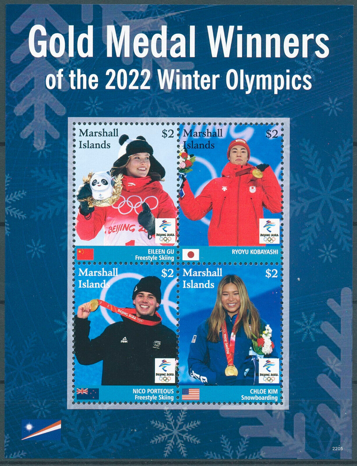Marshall Islands 2022 MNH Winter Olympics Stamps Beijing 2022 Gold Medal 4v M/S