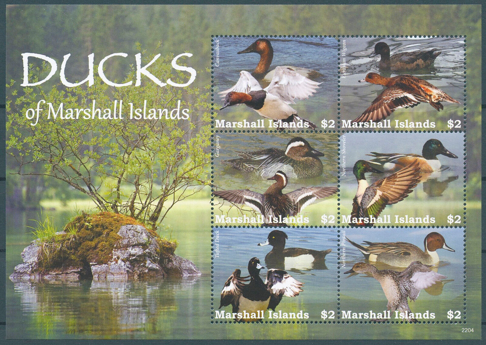 Marshall Islands 2022 MNH Birds on Stamps Ducks Pintail Garganey Wigeon 6v M/S