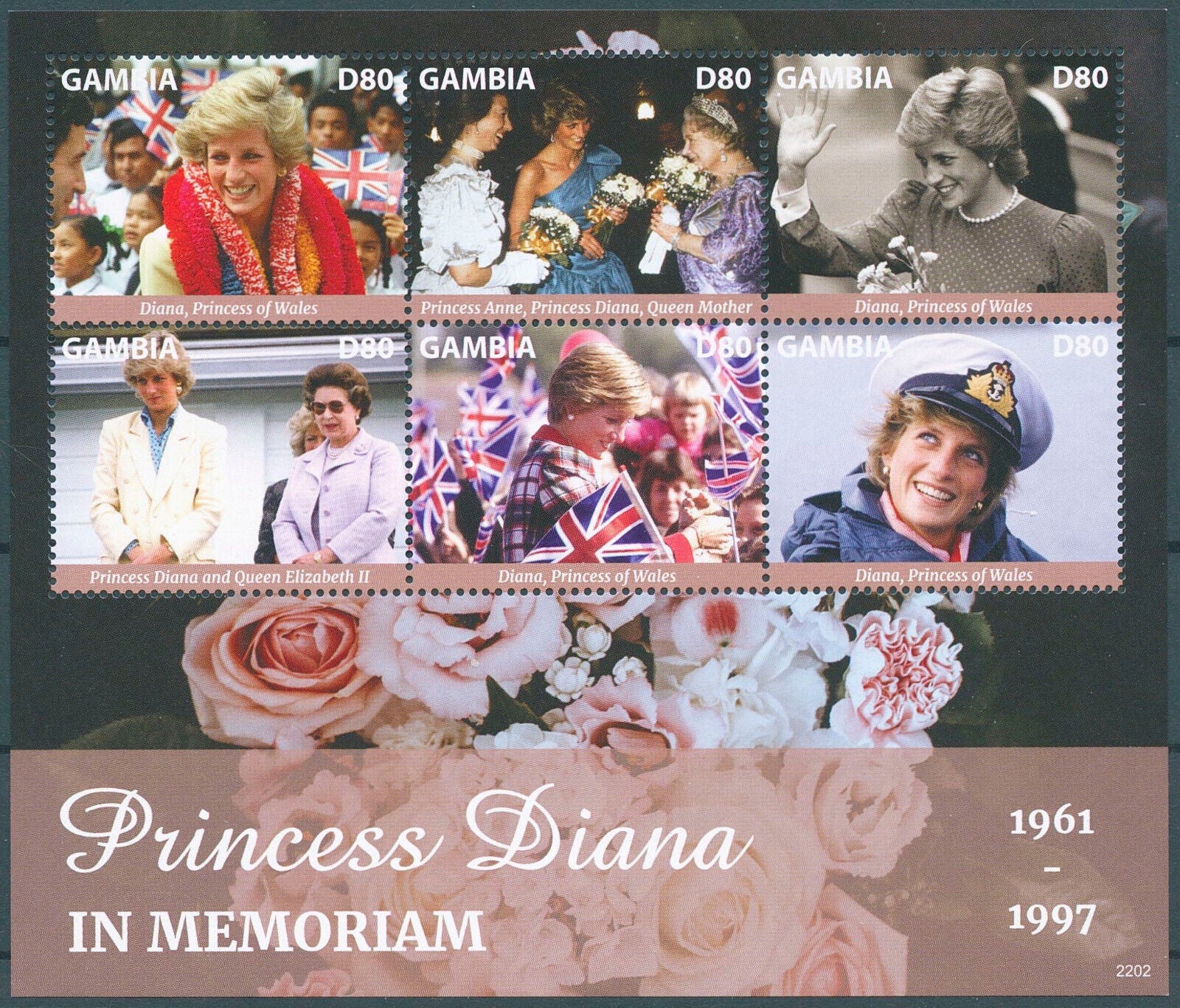 Gambia 2022 MNH Royalty Stamps Princess Diana of Wales In Memoriam 6v M/S
