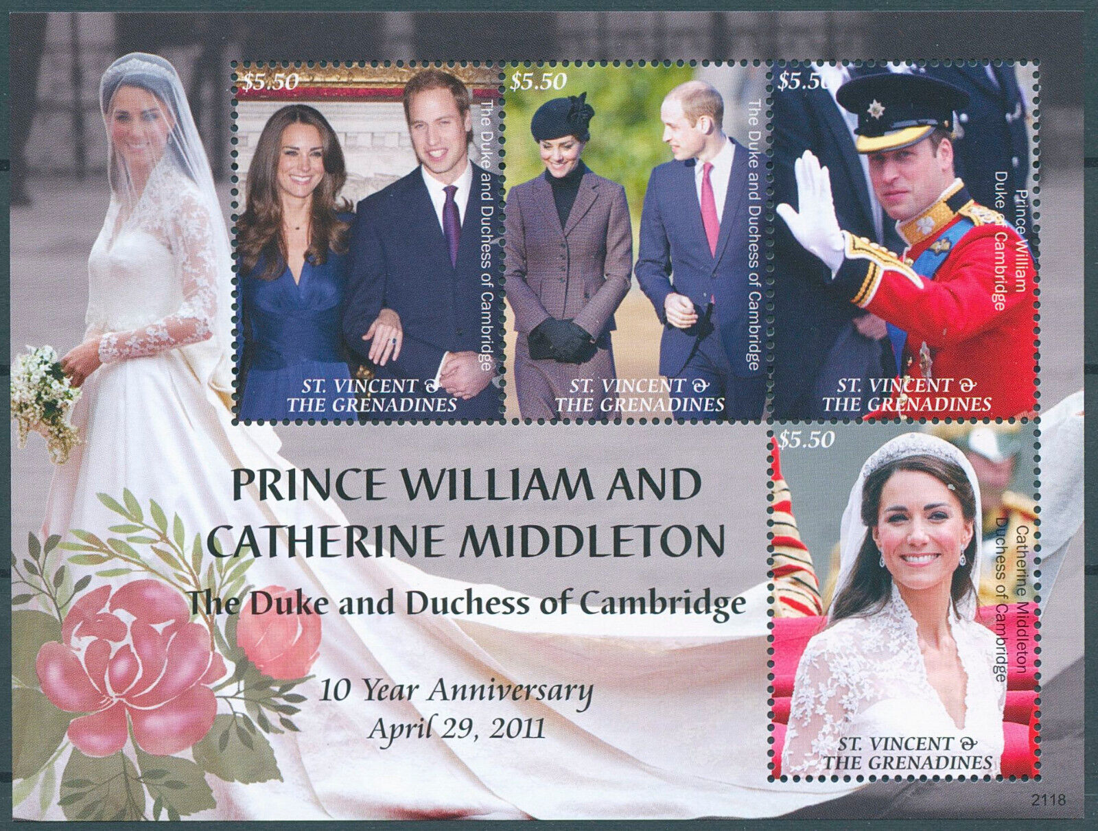 St Vincent & Grenadines 2021 MNH Royalty Stamps Prince William & Kate 4v M/S