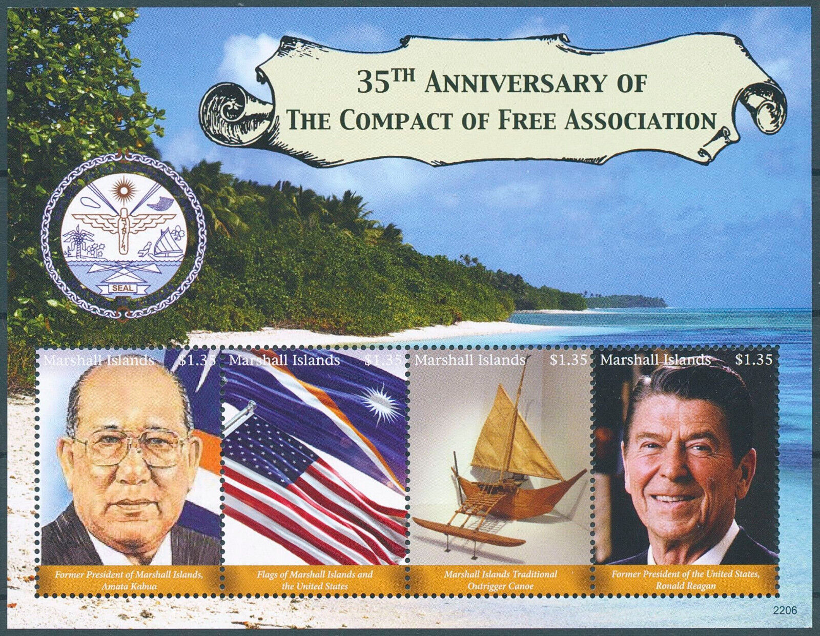 Marshall Islands 2022 MNH Flags Stamps Compact of Free Association Reagan 4v M/S