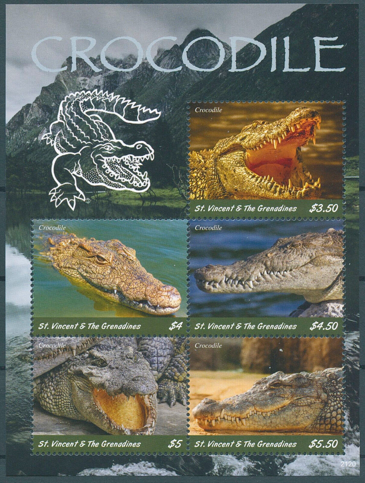 St Vincent & Grenadines 2021 MNH Reptiles Stamps Crocodiles Crocodile 5v M/S
