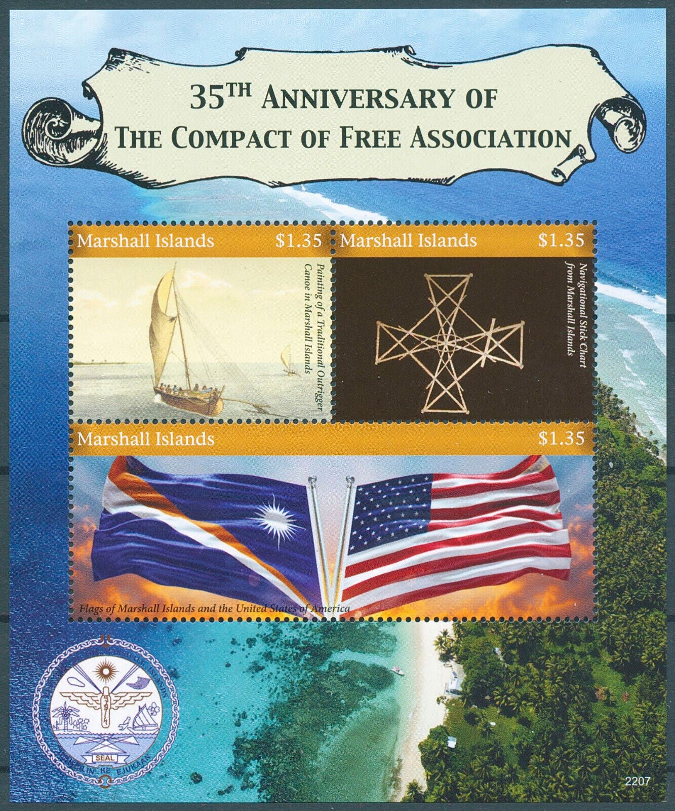 Marshall Islands 2022 MNH Flags Stamps Compact of Free Association Boats 3v M/S