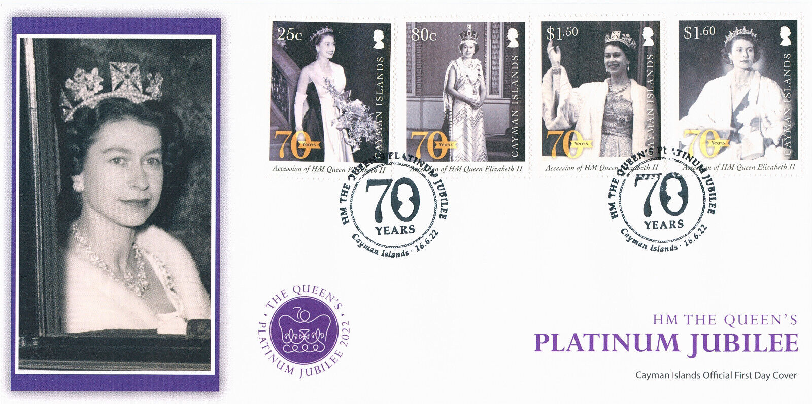 Cayman Islands 2022 FDC Royalty Stamps Queen Elizabeth Ii Platinum Jub 4v Set