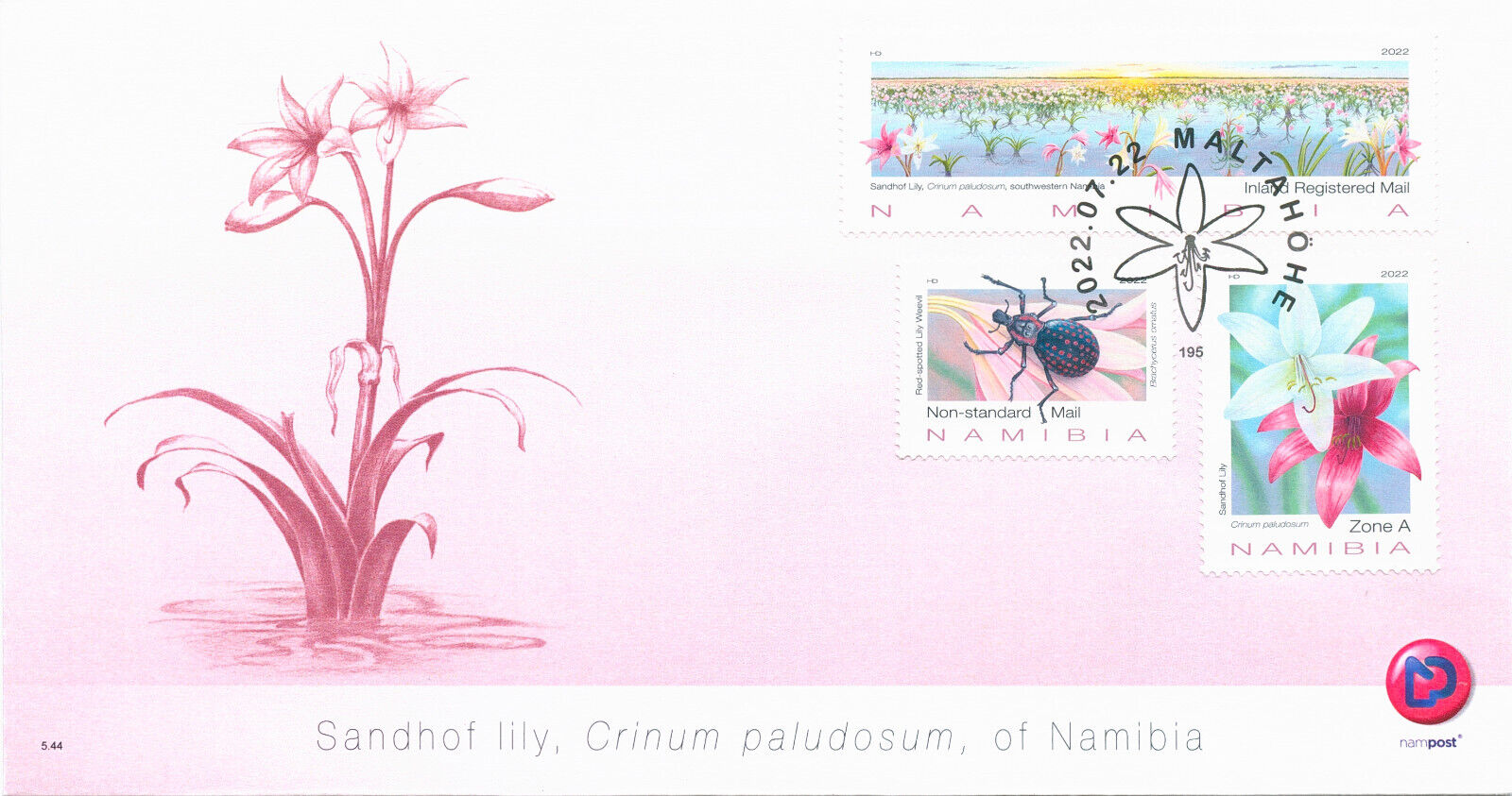 Namibia 2022 FDC Flowers Stamps Sandhof Lily Lilies Beetles Flora Nature 3v Set