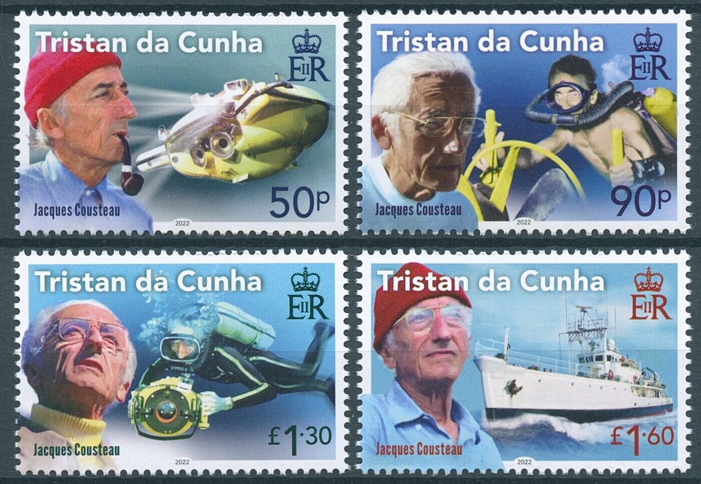Tristan da Cunha 2022 MNH Diving Stamps Jacques Cousteau Legacy Ships 4v Set