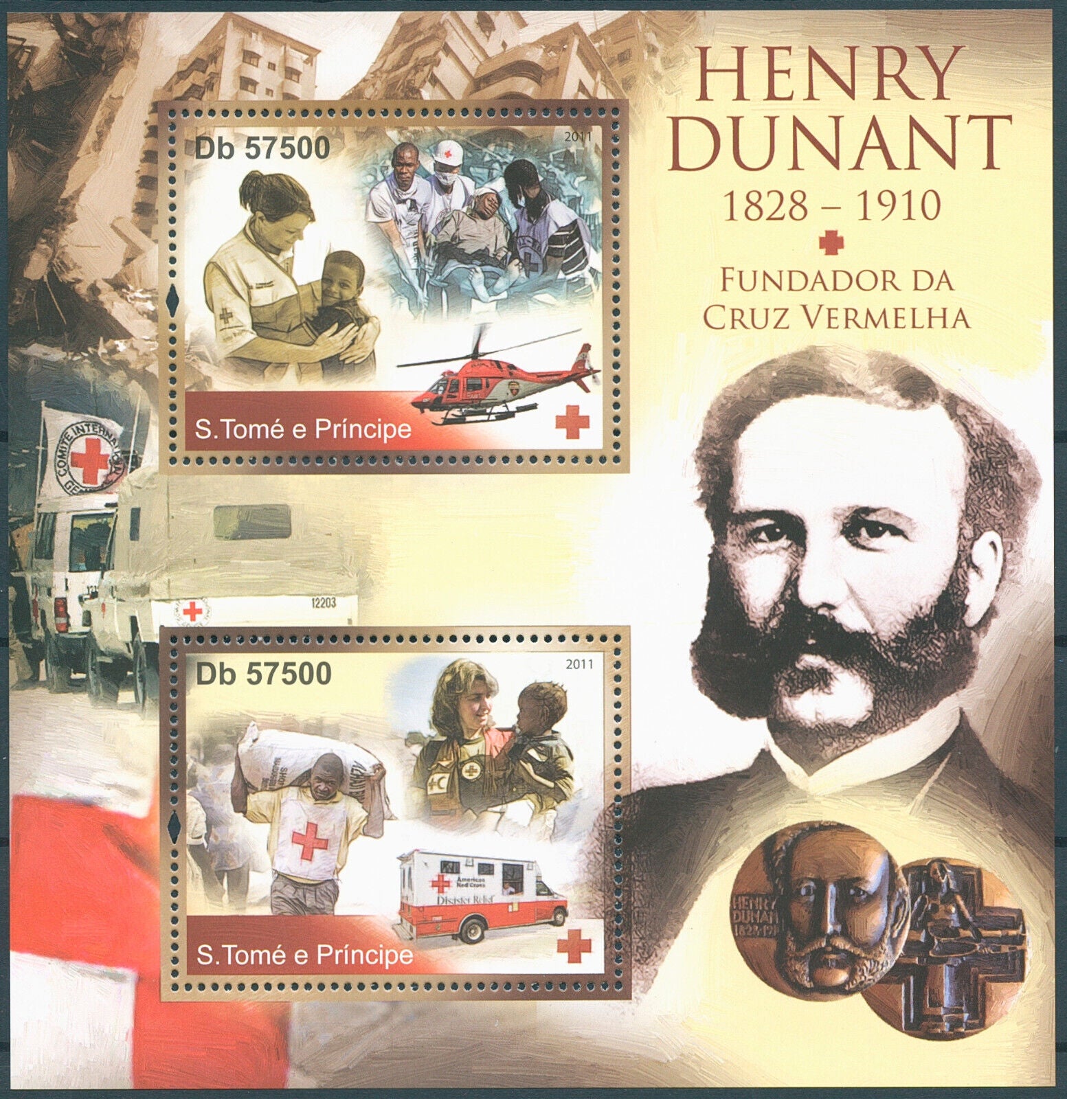 Sao Tome & Principe 2011 MNH Red Cross Stamps Henry Dunant Medical 2v S/S