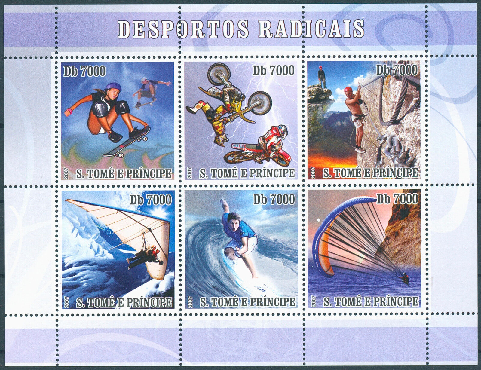 Sao Tome & Principe 2007 MNH Extreme Sports Stamps Surfing Skateboarding 6v M/S