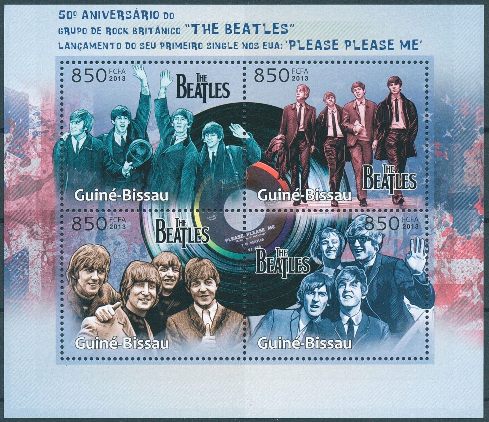 Guinea-Bissau 2013 MNH Music Stamps The Beatles Please Please Me Lennon 4v M/S