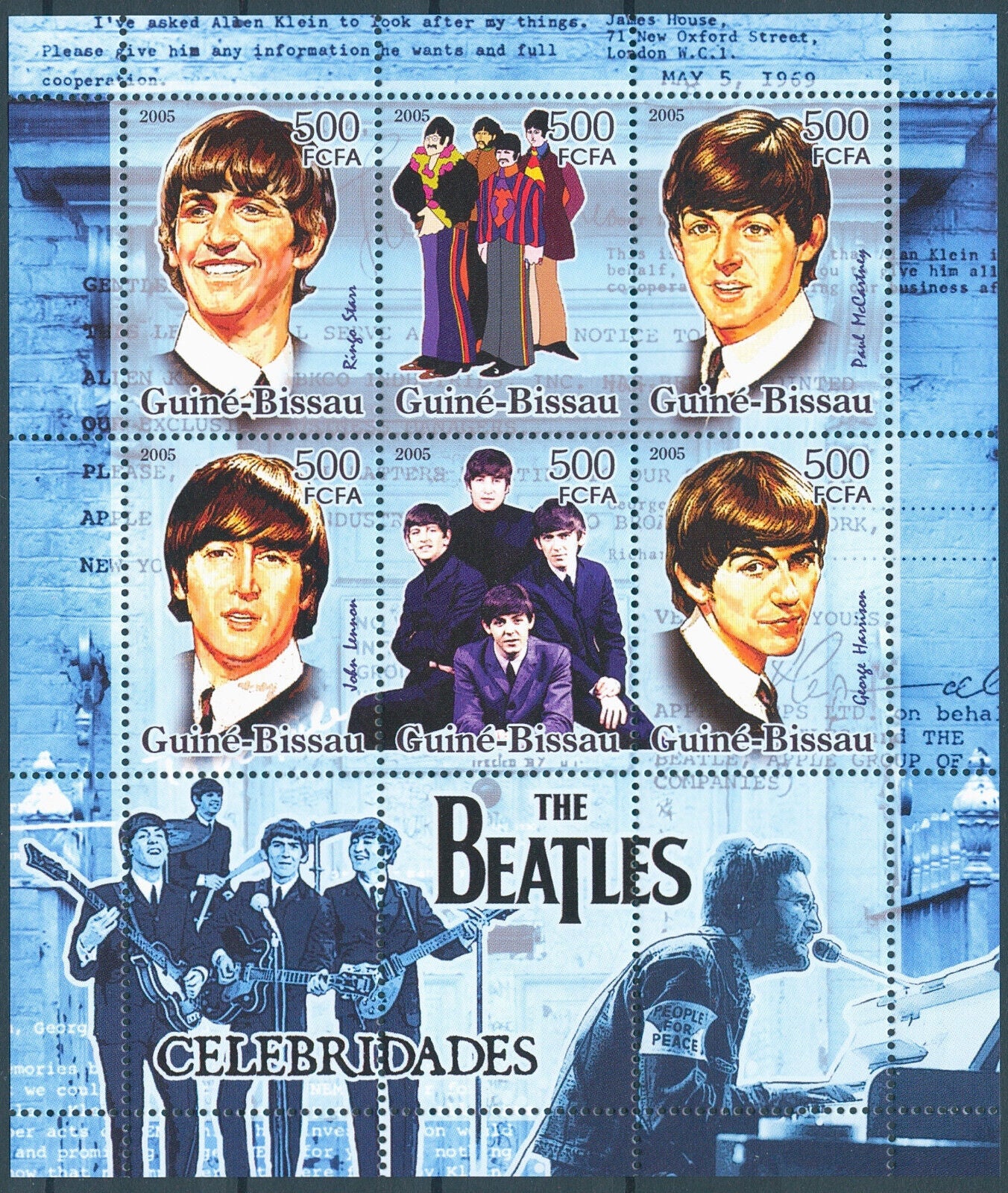 Guinea-Bissau 2005 MNH Music Stamps The Beatles John Lennon Famous People 6v M/S