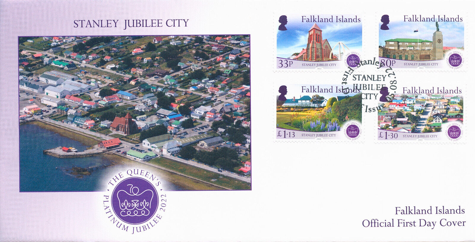 Falkland Islands 2022 FDC Architecture Stamps Stanley Jubilee City 4v Set