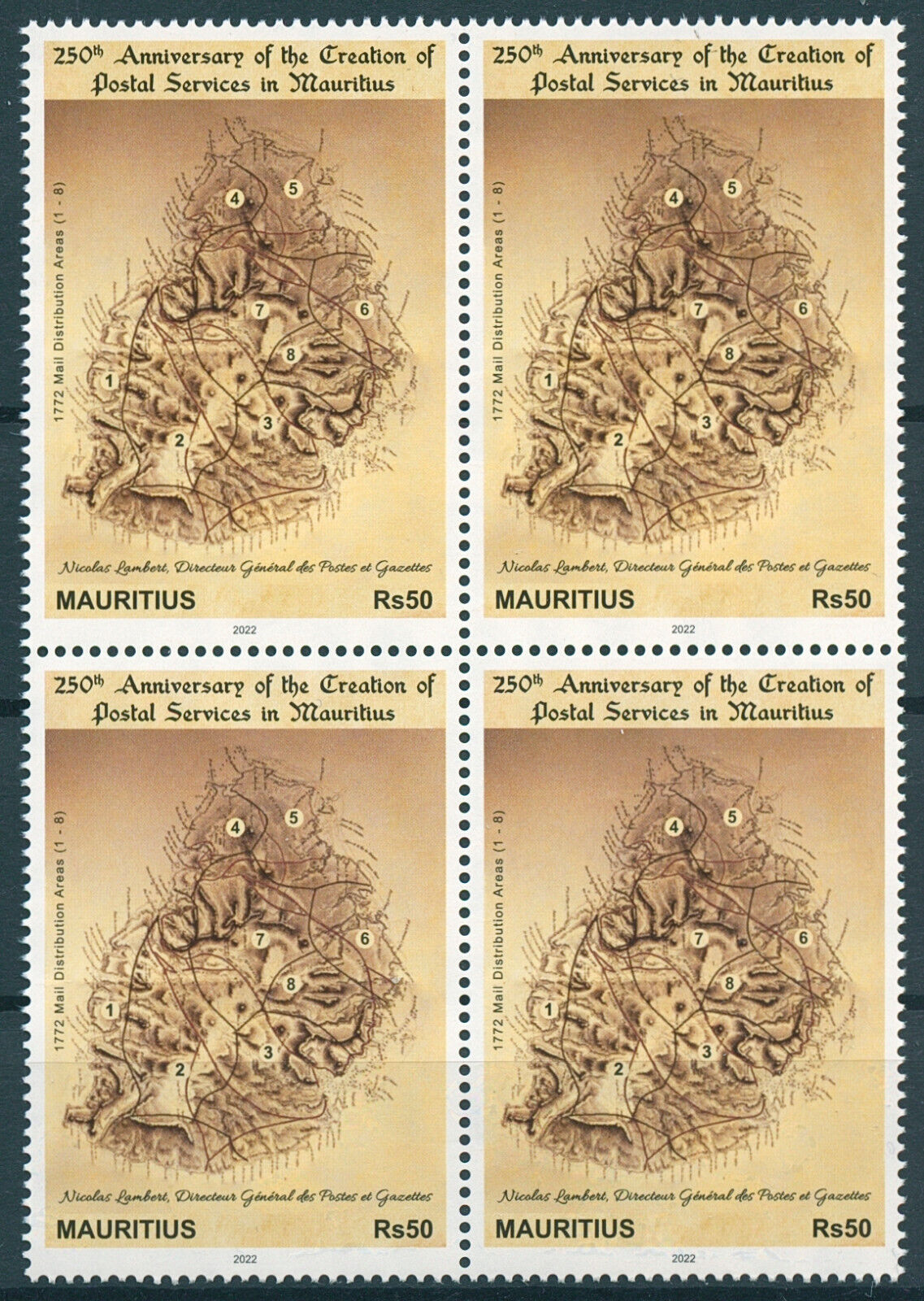 Mauritius 2022 MNH Postal History Stamps Postal Services Creation 4v Block