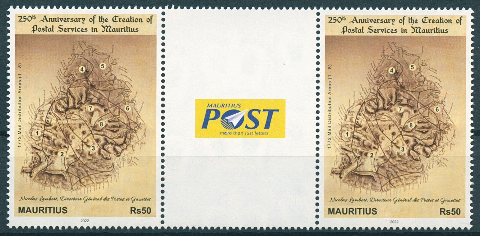 Mauritius 2022 MNH Postal History Stamps Postal Services Creation 2v Gutter Pair