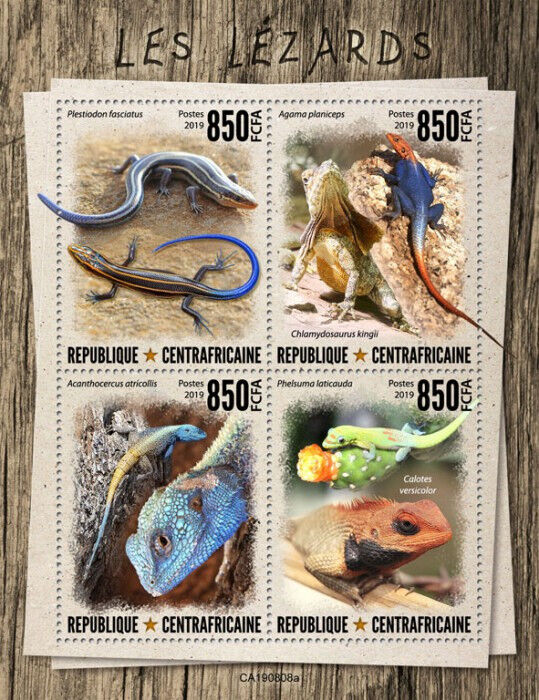 Central African Rep 2019 MNH Reptiles Stamps Lizards Namib Rock Agama 4v M/S