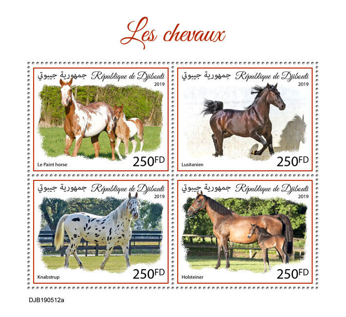 Djibouti 2019 MNH Horses Stamps Paint Horse Knabstrup Farm Animals 4v M/S