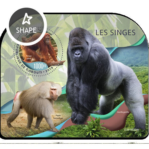 Djibouti 2019 MNH Wild Animals Stamps Monkeys Primates Orangutans Gorillas 1v SS
