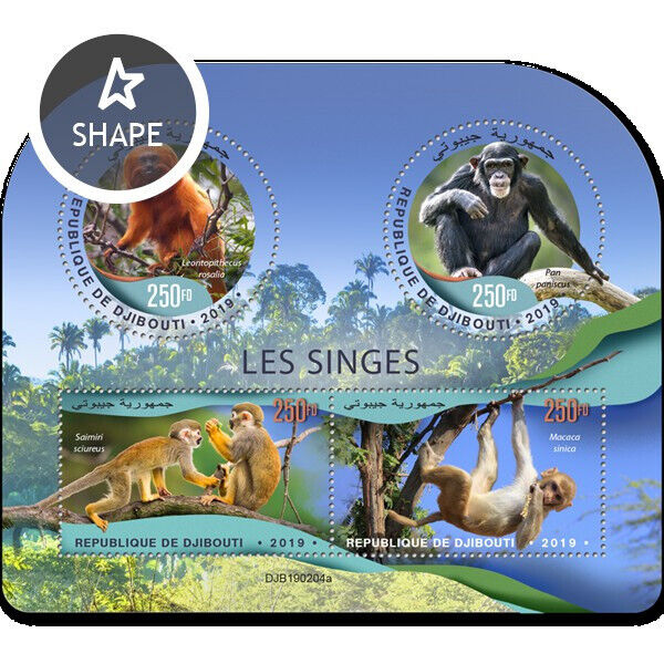 Djibouti 2019 MNH Wild Animals Stamps Monkeys Primates Chimpanzees Macaque 4v MS