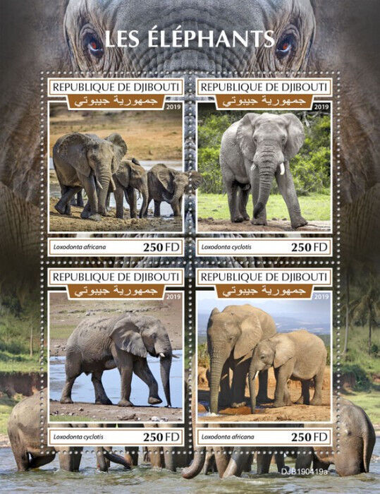 Djibouti 2019 MNH Wild Animals Stamps Elephants African Elephant 4v M/S