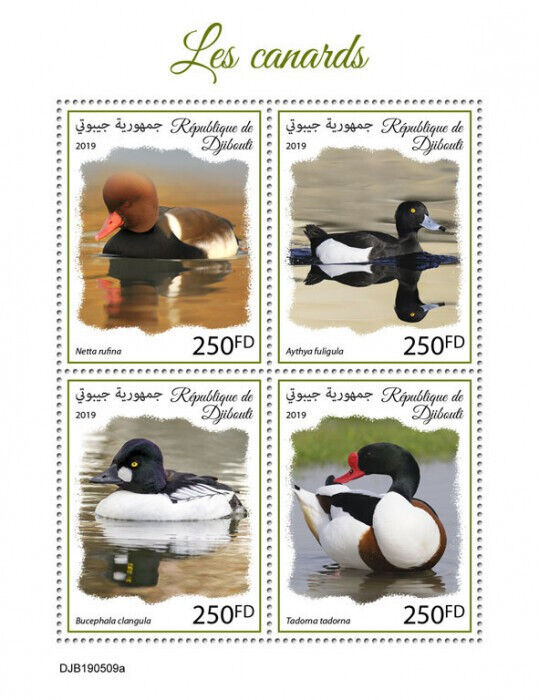 Djibouti 2019 MNH Birds on Stamps Ducks Red-Crested Pochard Tufted Duck 4v M/S