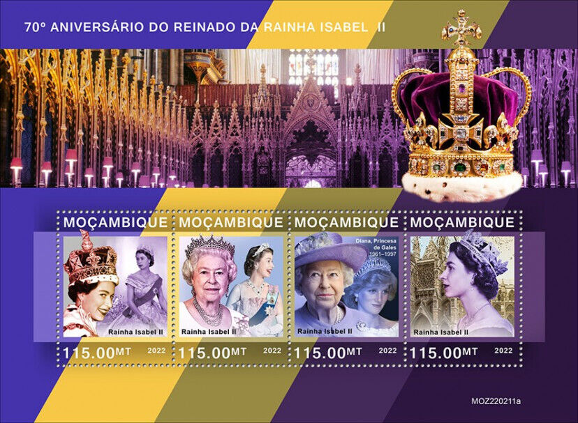 Mozambique 2022 MNH Royalty Stamps Queen Elizabeth II Platinum Jubilee 4v M/S