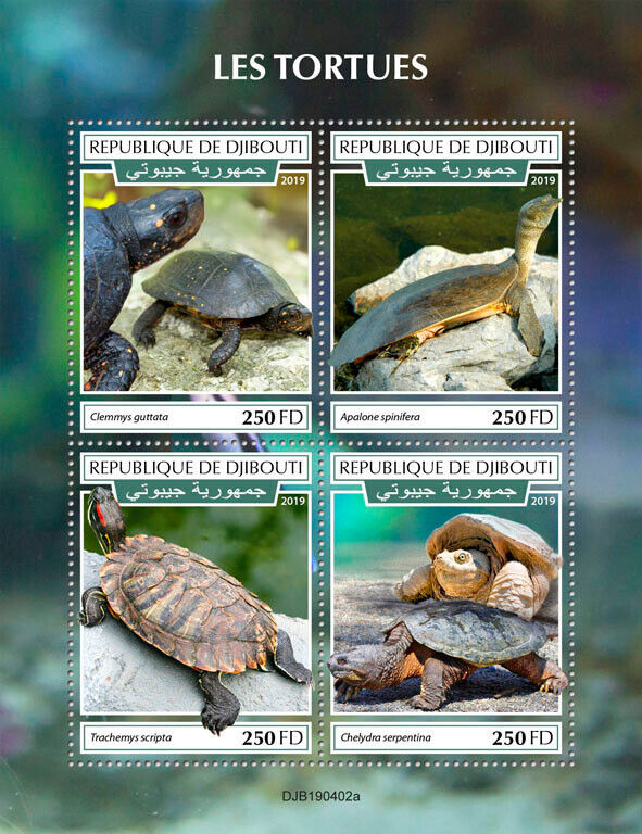 Djibouti 2019 MNH Reptiles Stamps Turtles Spotted Snapping Turtle 4v M/S