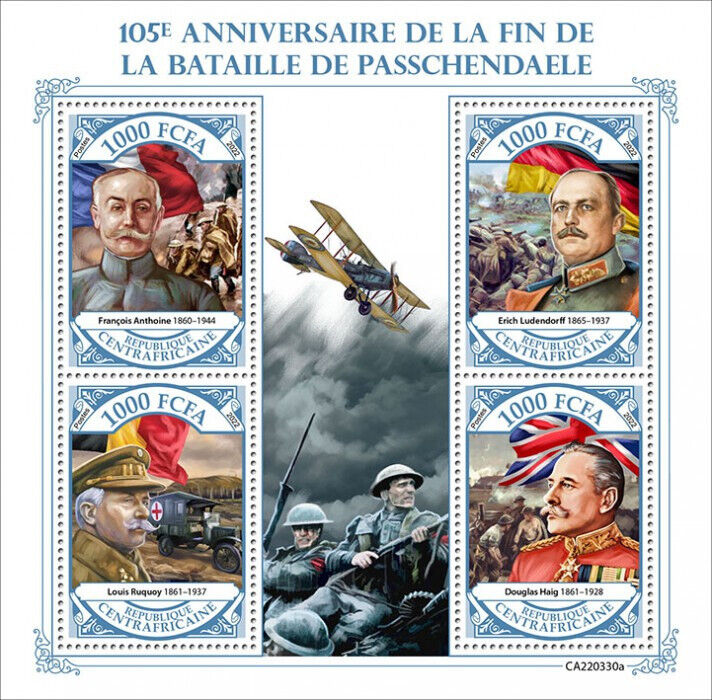 Central African Rep 2022 MNH Military Stamps WW1 Battle of Passchendaele 4v M/S