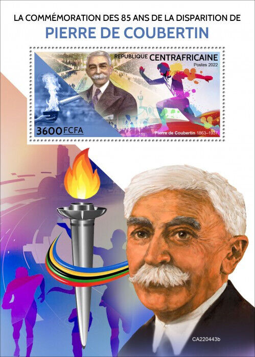 Central African Rep 2022 MNH Olympics Stamps Pierre de Coubertin Sports 1v S/S
