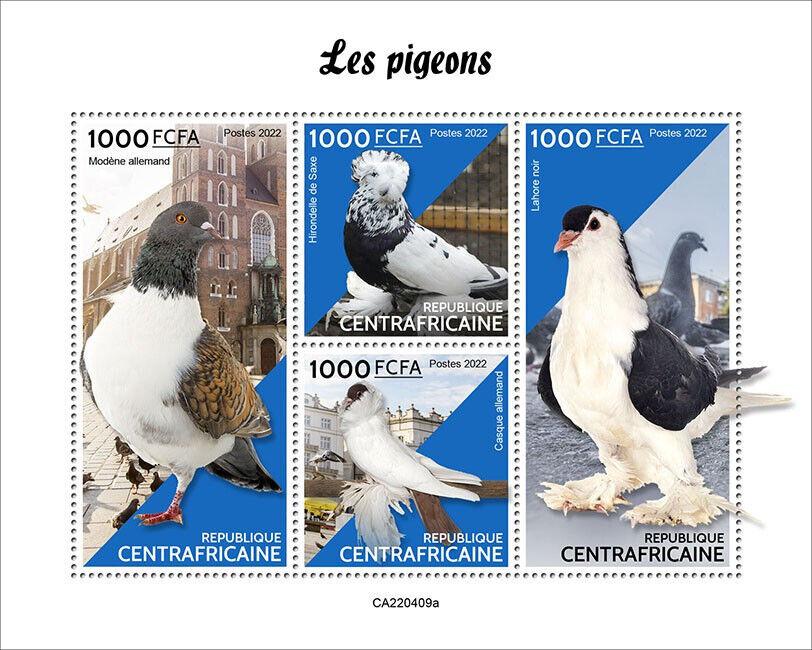 Central African Rep 2022 MNH Birds on Stamps Pigeons Saxon Swallow Pigeon 4v M/S