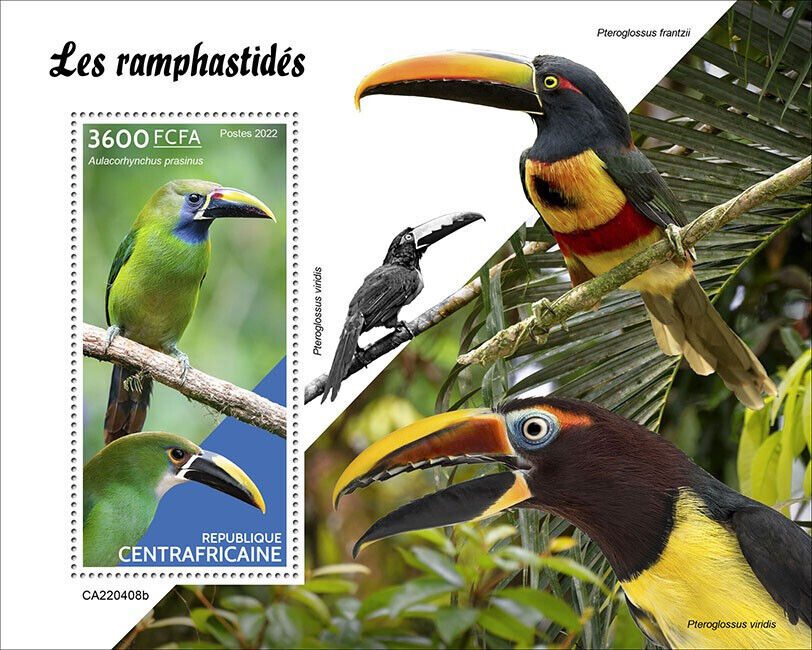 Central African Rep 2022 MNH Birds on Stamps Toucans Emerald Toucanet 1v S/S