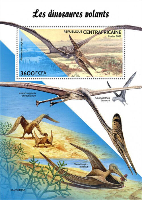 Central African Rep 2022 MNH Flying Dinosaurs Stamps Prehistoric Animals 1v S/S