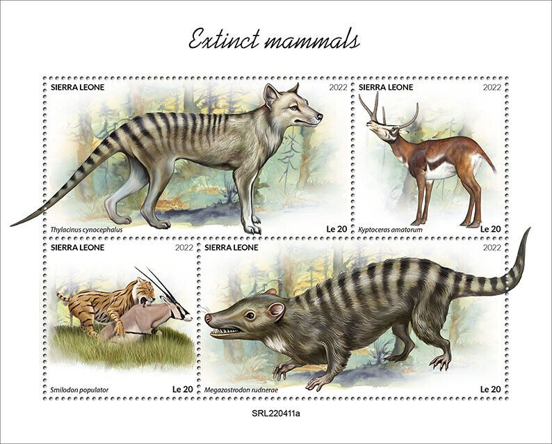 Sierra Leone 2022 MNH Extinct Mammals Stamps Thylacine Smilodon 4v M/S