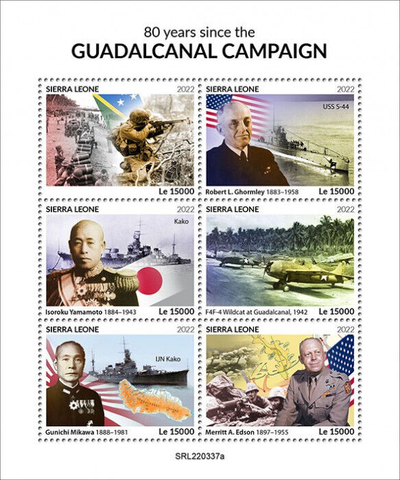 Sierra Leone 2022 MNH Military Stamps WWII WW2 Guadalcanal Campaign Ships 6v M/S