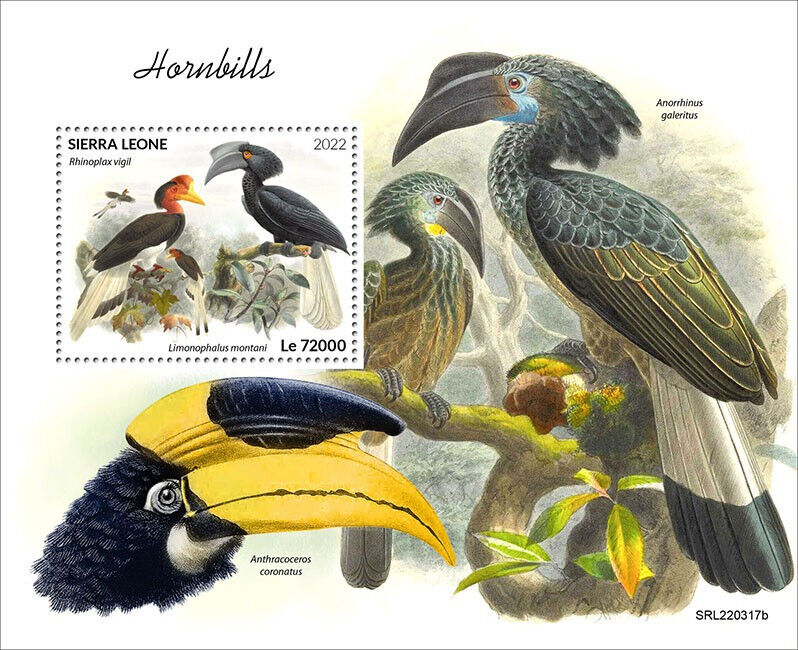 Sierra Leone 2022 MNH Birds on Stamps Hornbills Helmeted Hornbill 1v S/S
