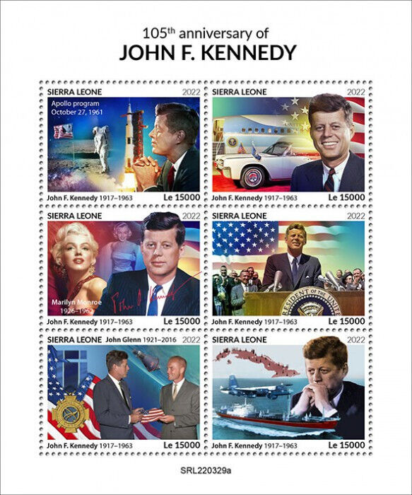 Sierra Leone 2022 MNH JFK Stamps US Presidents Marilyn Monroe Moon Landing 6v M/S