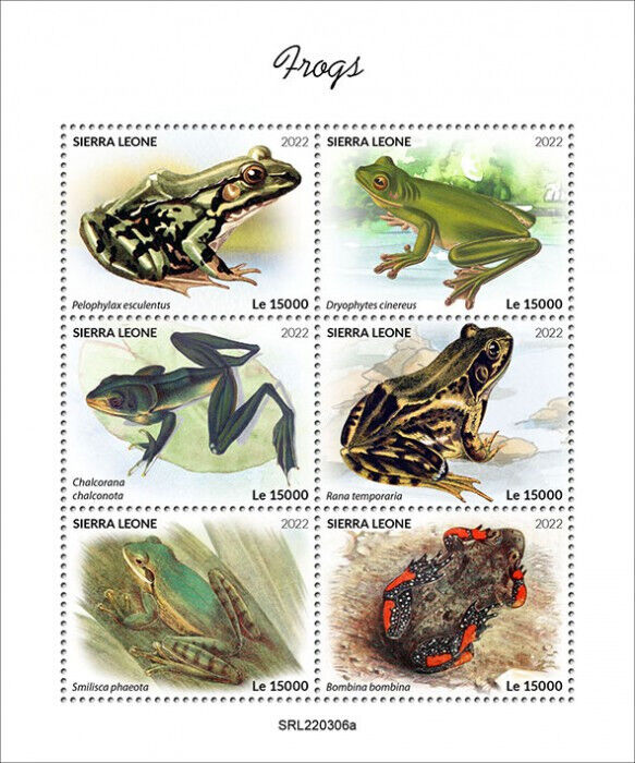Sierra Leone 2022 MNH Amphibians Stamps Frogs Edible Frog Toads 6v M/S