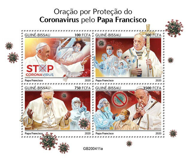 Guinea-Bissau 2020 MNH Pope Francis Stamps Corona Prayer Medical Religion Covid Covid-19 4v M/S