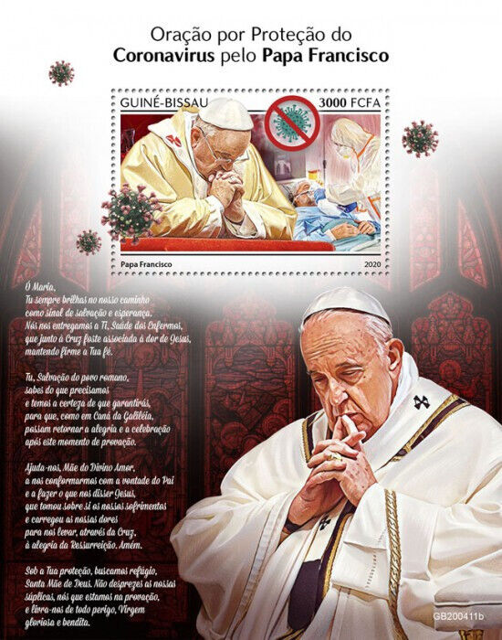 Guinea-Bissau 2020 MNH Pope Francis Stamps Corona Prayer Medical Religion 1v S/S