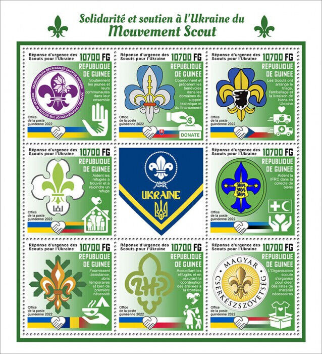 Guinea 2022 MNH Scouting Stamps Scout Movement Solidarity for Ukraine 8v M/S