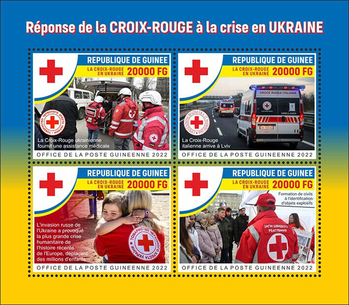Guinea 2022 MNH Peace for Ukraine Stamps Red Cross Medical Ambulances 4v M/S