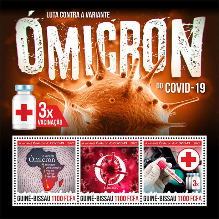 Guinea-Bissau 2022 MNH Medical Stamps Corona Variants Omicron Vaccines Covid-19 Covid 3v M/S