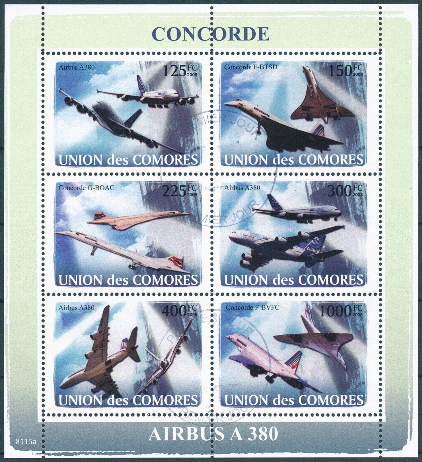 Comoros 2008 CTO Aviation Stamps Concorde Airbus A380 Aircraft 6v M/S