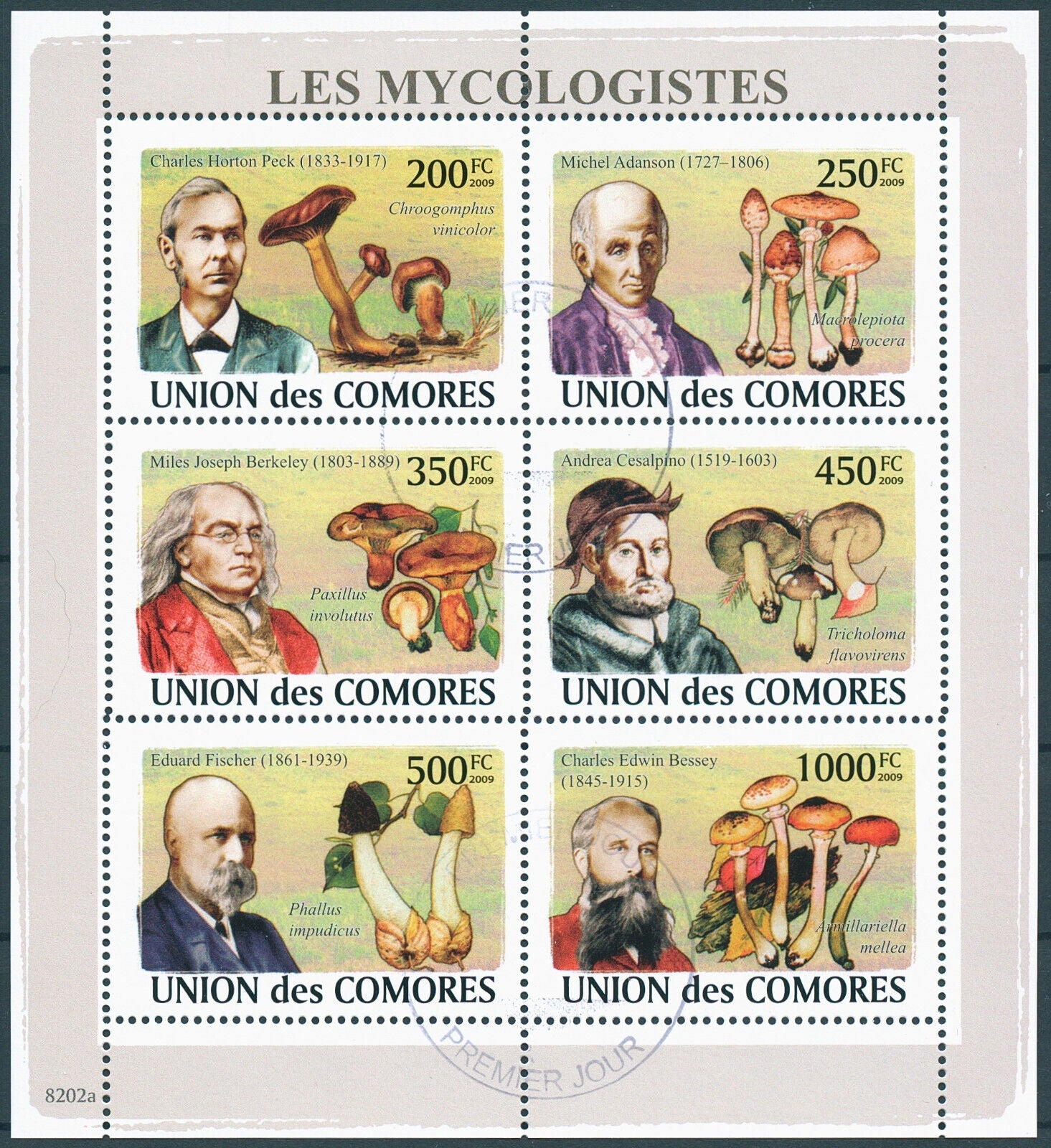 Comoros 2009 CTO Mushrooms Stamps Mycologists Fungi Miles Joseph Berkeley 6v M/S