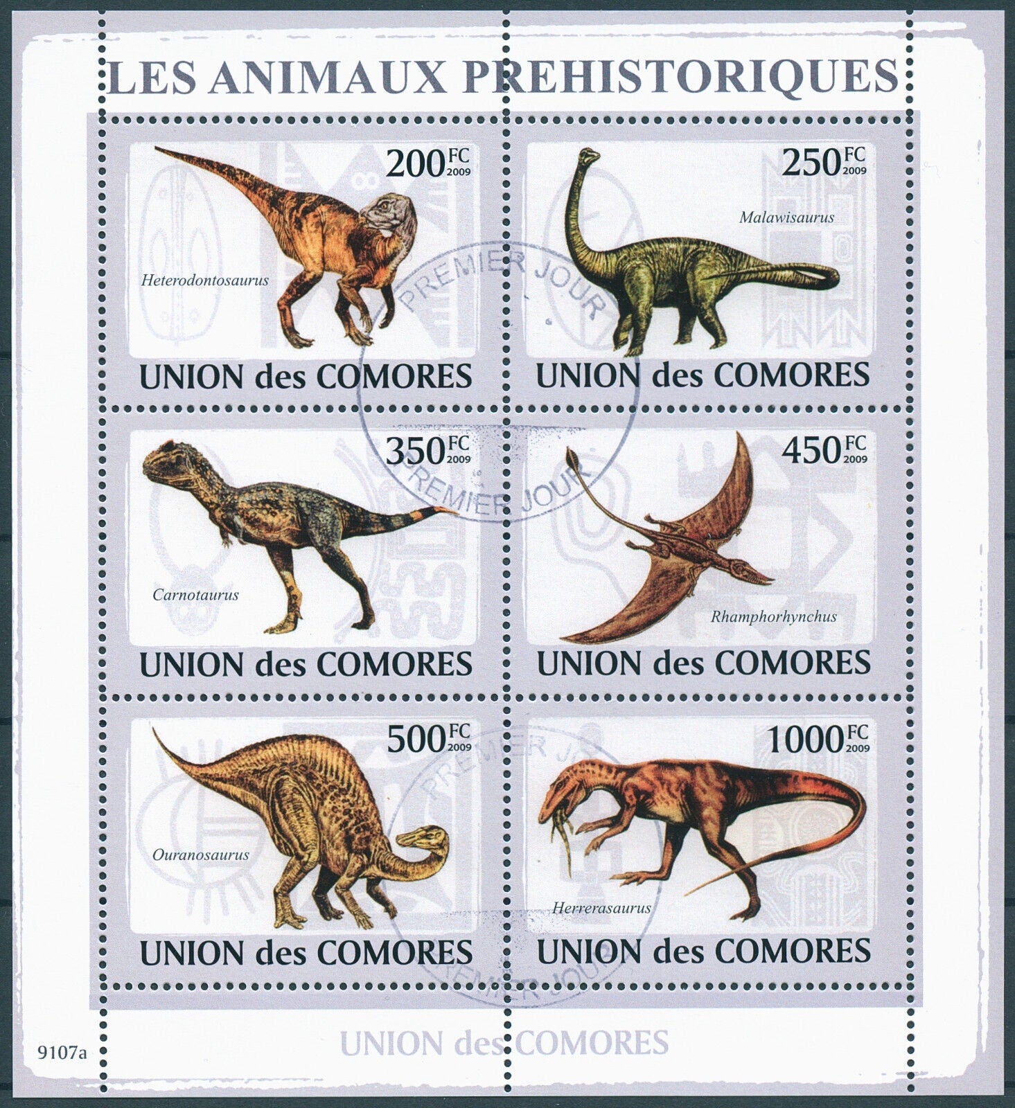 Comoros 2009 CTO Dinosaurs Stamps Prehistoric Animals Carnotaurus 6v M/S