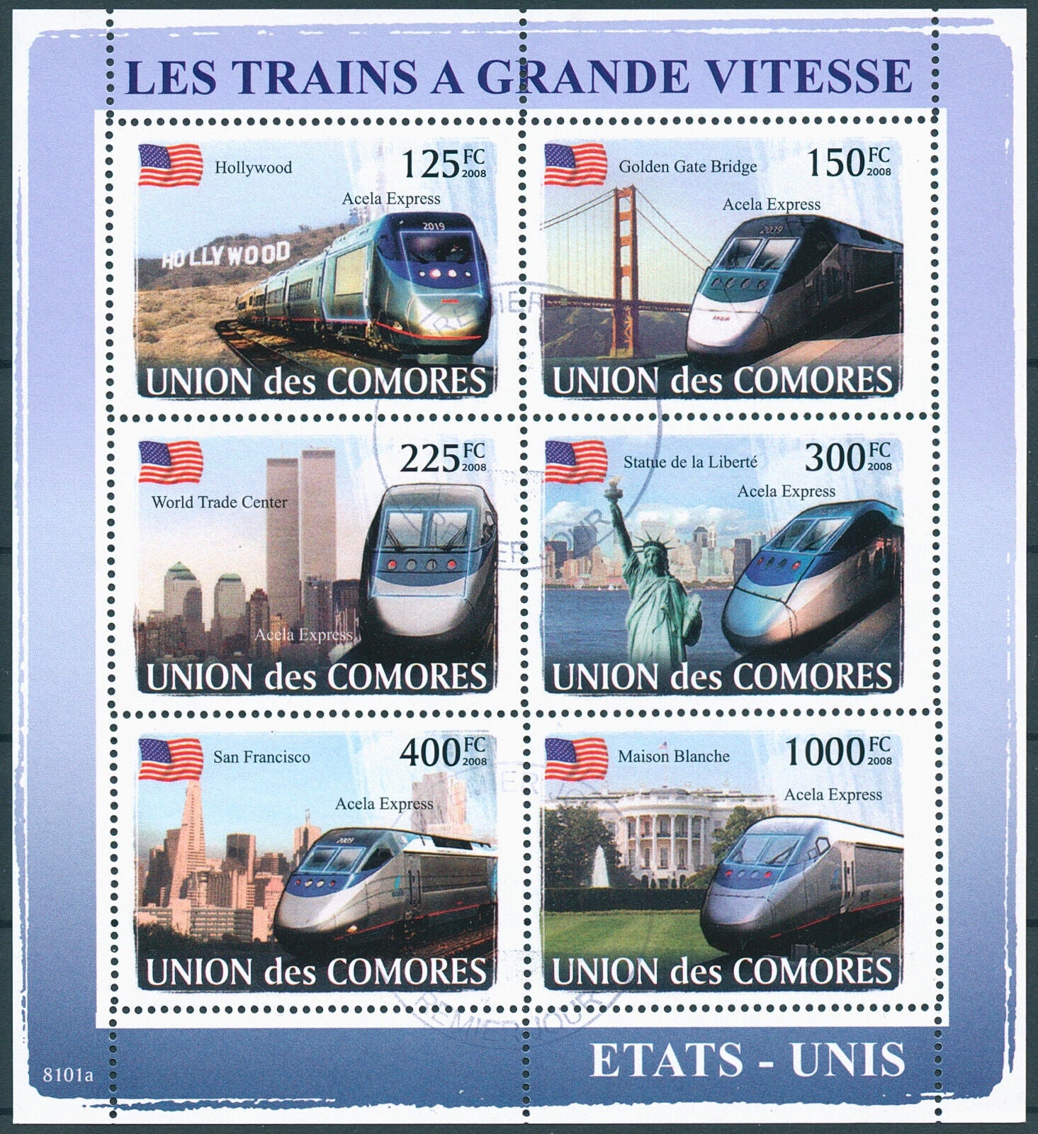 Comoros 2008 CTO High-Speed Trains Stamps Acela Express Railways Rail 6v M/S