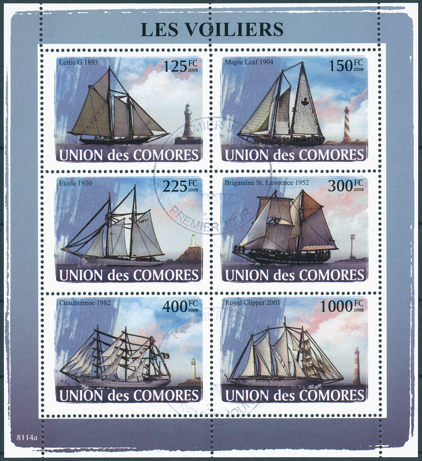 Comoros 2008 CTO Tall Ships Stamps Nautical Lettie G Royal Clipper 6v M/S