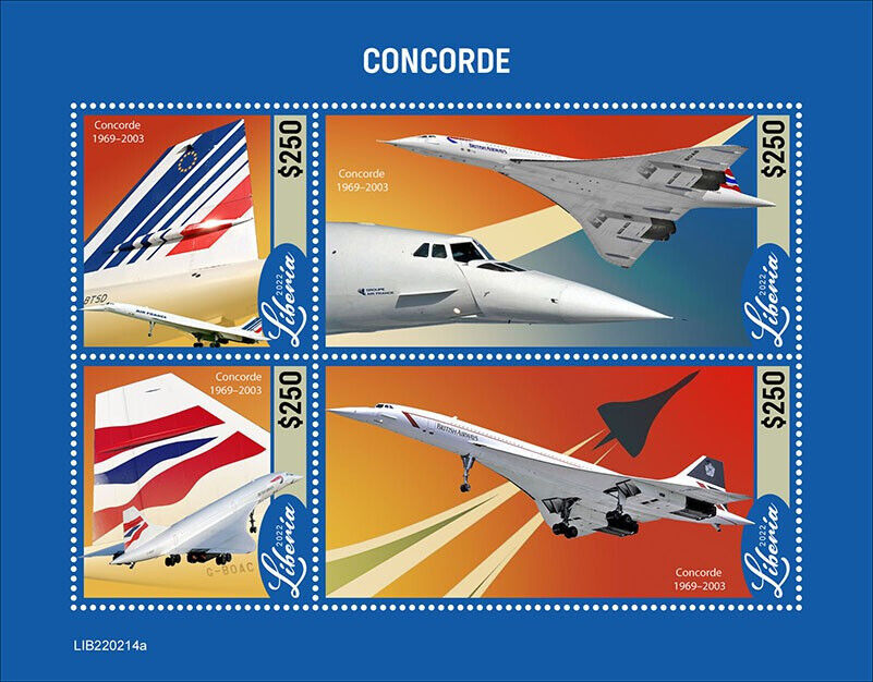 Liberia 2022 MNH Aviation Stamps Concorde Aircraft 4v M/S