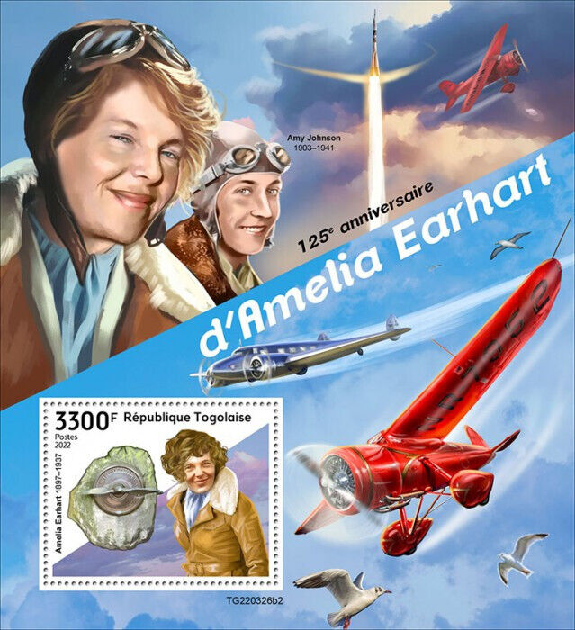 Togo 2022 MNH Aviation Pioneers Stamps Amelia Earhart Aircraft 1v S/S II