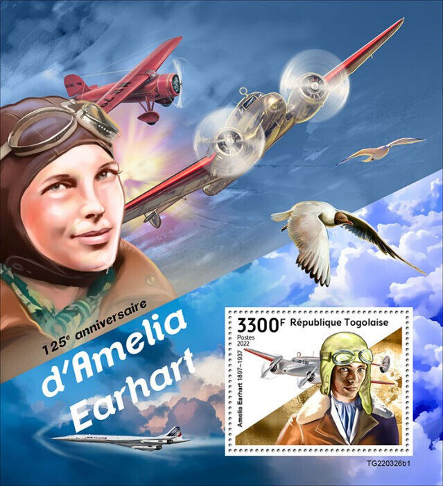 Togo 2022 MNH Aviation Pioneers Stamps Amelia Earhart Aircraft 1v S/S I